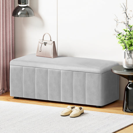 Artiss 103cm Velvet Storage Ottoman Blanket Box Grey — Allure Home Collections