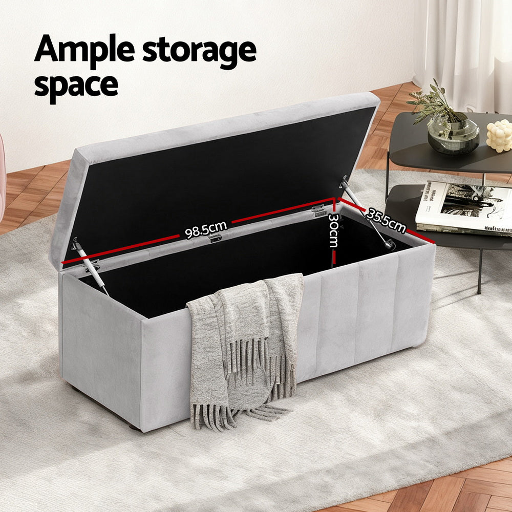 Artiss 103cm Velvet Storage Ottoman Blanket Box Grey — Allure Home Collections