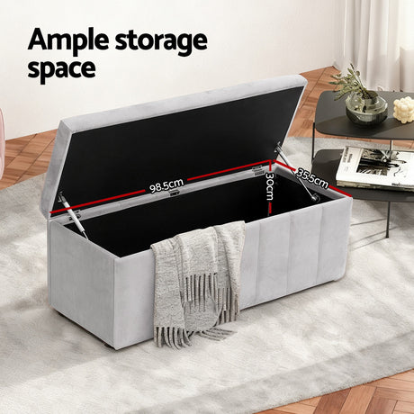 Artiss 103cm Velvet Storage Ottoman Blanket Box Grey — Allure Home Collections