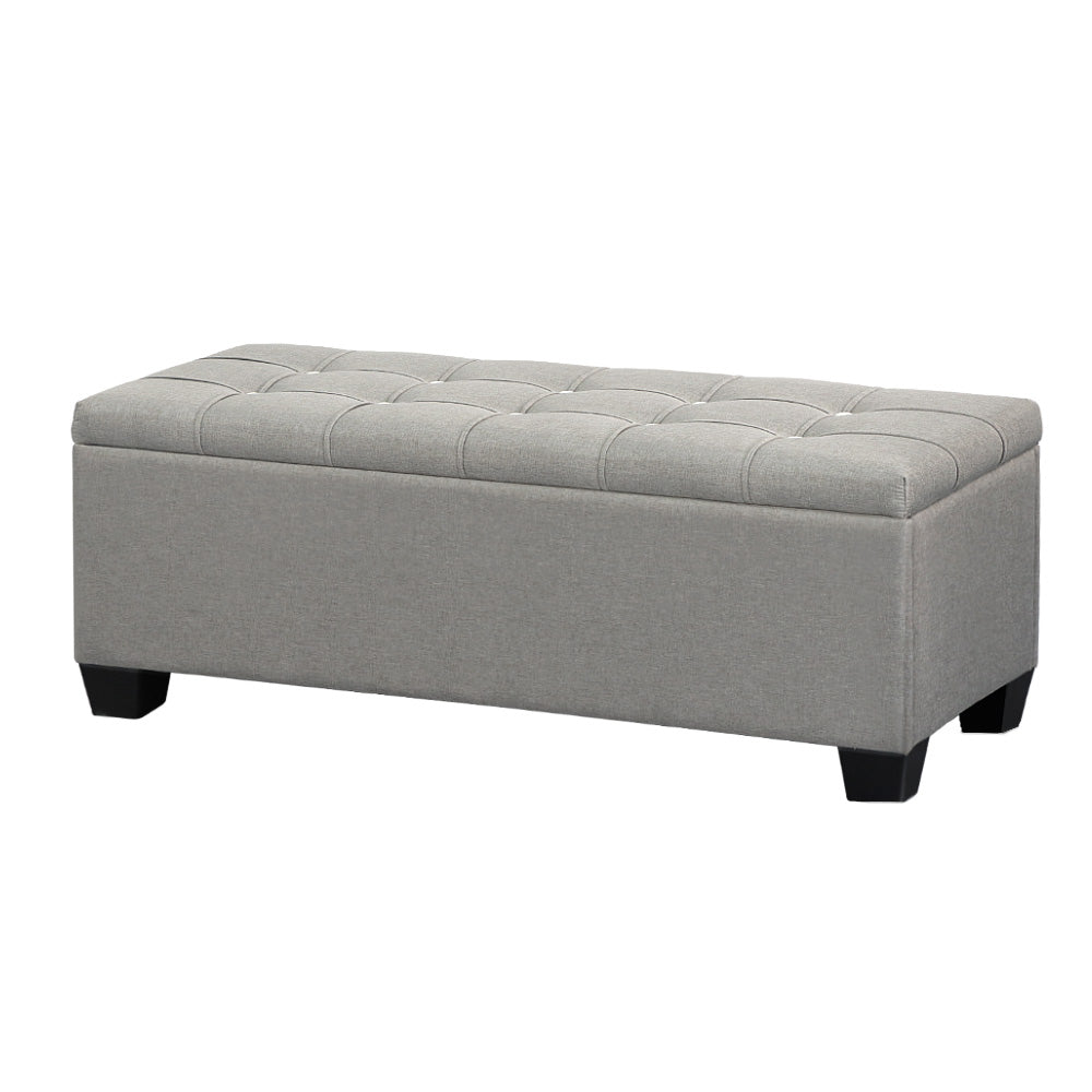 Artiss 97cm Button Tufted Linen Storage Ottoman Blanket Box Grey — Allure Home Collections