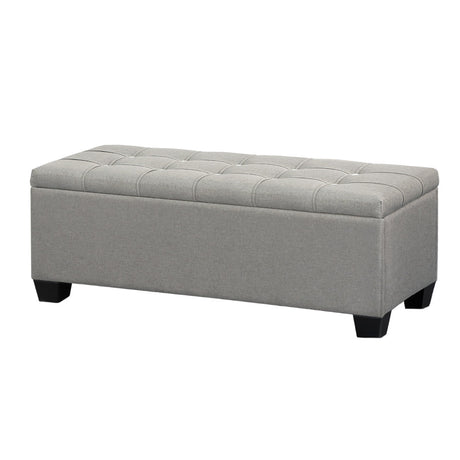 Artiss 97cm Button Tufted Linen Storage Ottoman Blanket Box Grey — Allure Home Collections