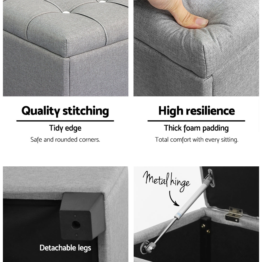Artiss 97cm Button Tufted Linen Storage Ottoman Blanket Box Grey — Allure Home Collections