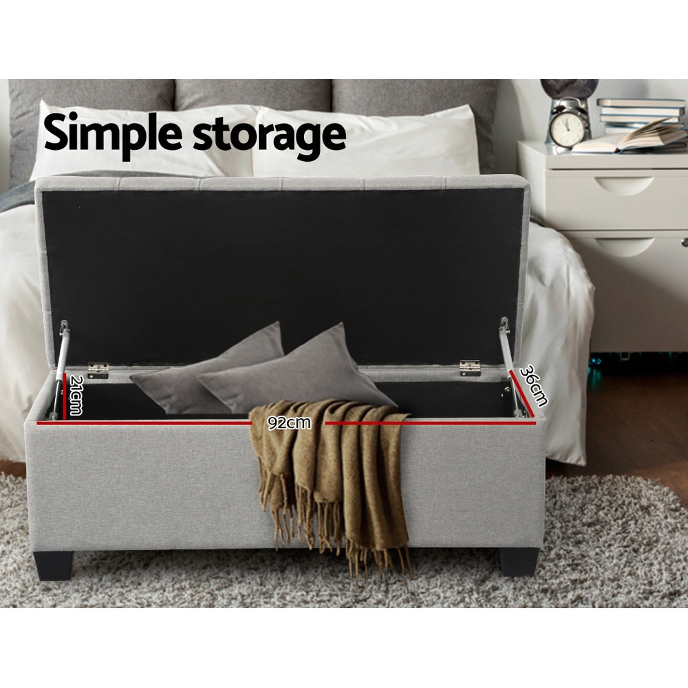 Artiss 97cm Button Tufted Linen Storage Ottoman Blanket Box Grey — Allure Home Collections