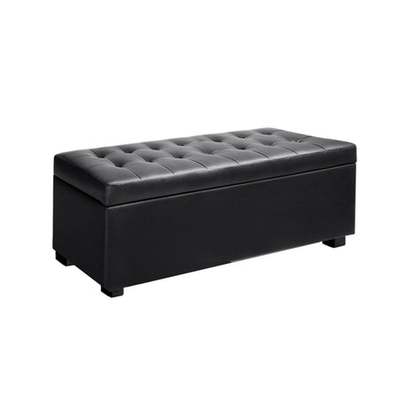 Artiss 97cm PU Leather Storage Ottoman Blanket Box Black — Allure Home Collections