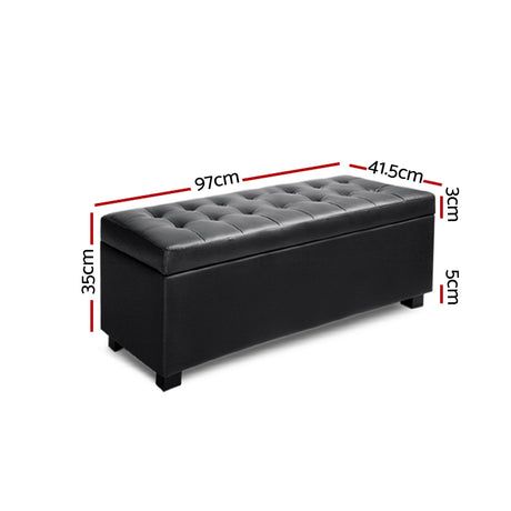 Artiss 97cm PU Leather Storage Ottoman Blanket Box Black — Allure Home Collections