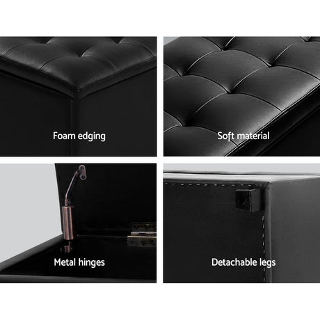 Artiss 97cm PU Leather Storage Ottoman Blanket Box Black — Allure Home Collections