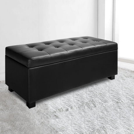 Artiss 97cm PU Leather Storage Ottoman Blanket Box Black — Allure Home Collections