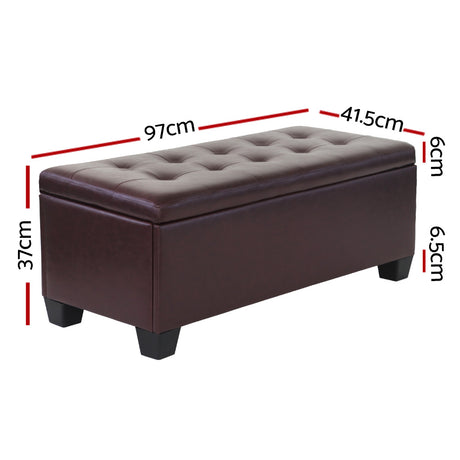 Artiss 97cm PU Leather Storage Ottoman Blanket Box Brown — Allure Home Collections