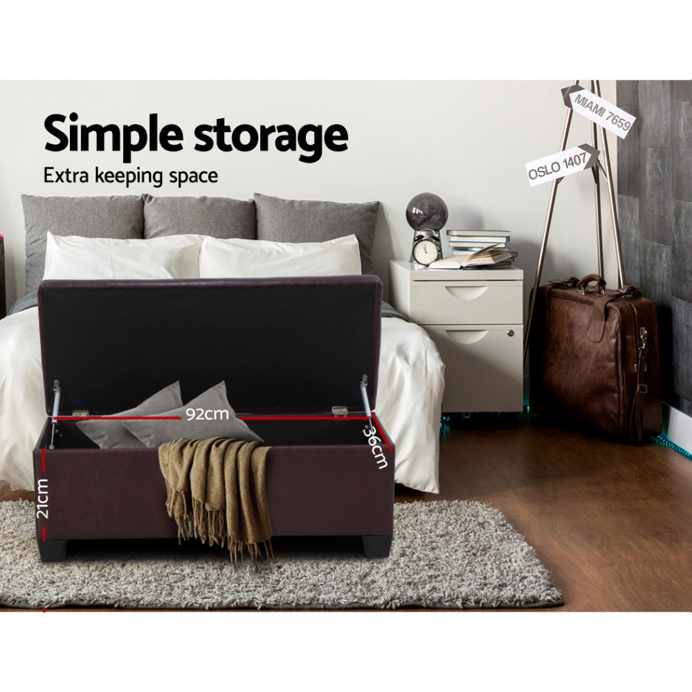 Artiss 97cm PU Leather Storage Ottoman Blanket Box Brown — Allure Home Collections