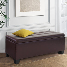 Lara PU leather storage ottoman blanket box 97cm in brown in a living room
