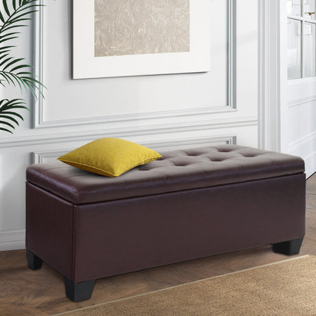 Artiss 97cm PU Leather Storage Ottoman Blanket Box Brown — Allure Home Collections
