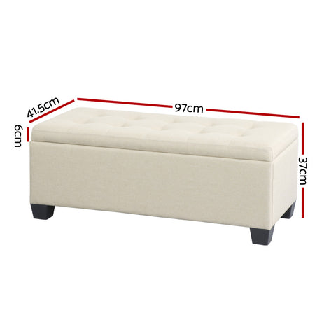 Artiss 97cm Linen Storage Ottoman Blanket Box Beige — Allure Home Collections