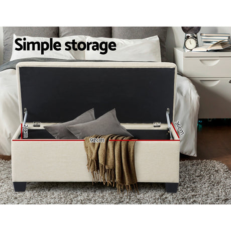 Artiss 97cm Linen Storage Ottoman Blanket Box Beige — Allure Home Collections