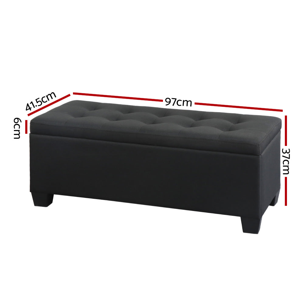 Artiss 97cm Linen Storage Ottoman Blanket Box Black — Allure Home Collections