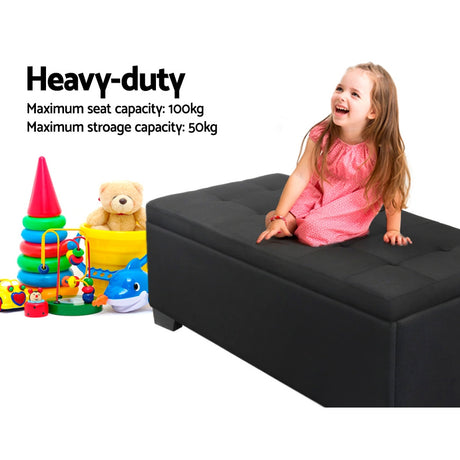 Artiss 97cm Linen Storage Ottoman Blanket Box Black — Allure Home Collections