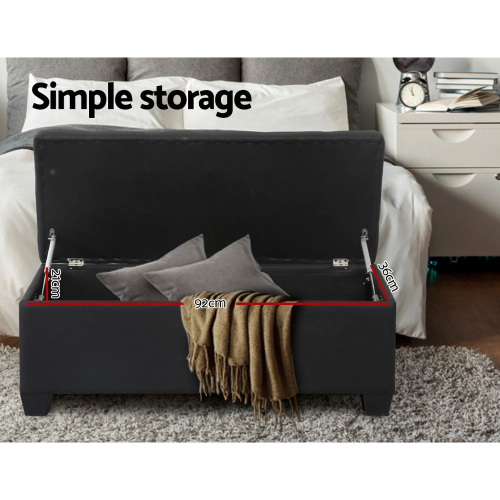 Artiss 97cm Linen Storage Ottoman Blanket Box Black — Allure Home Collections