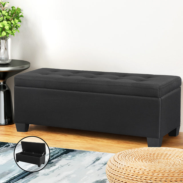 Artiss 97cm Linen Storage Ottoman Blanket Box Black — Allure Home Collections