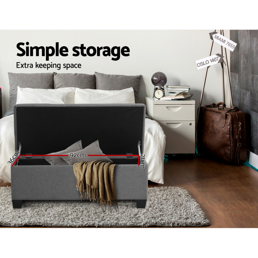 Artiss 97cm Linen Storage Ottoman Blanket Box Grey — Allure Home Collections
