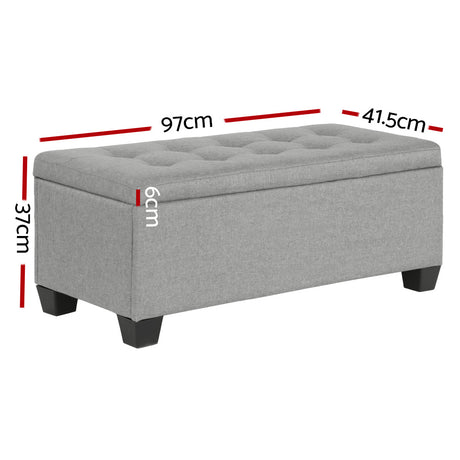 Artiss 97cm Linen Storage Ottoman Blanket Box Light Grey — Allure Home Collections