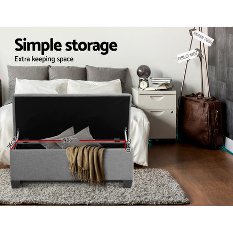 Artiss 97cm Linen Storage Ottoman Blanket Box Light Grey — Allure Home Collections