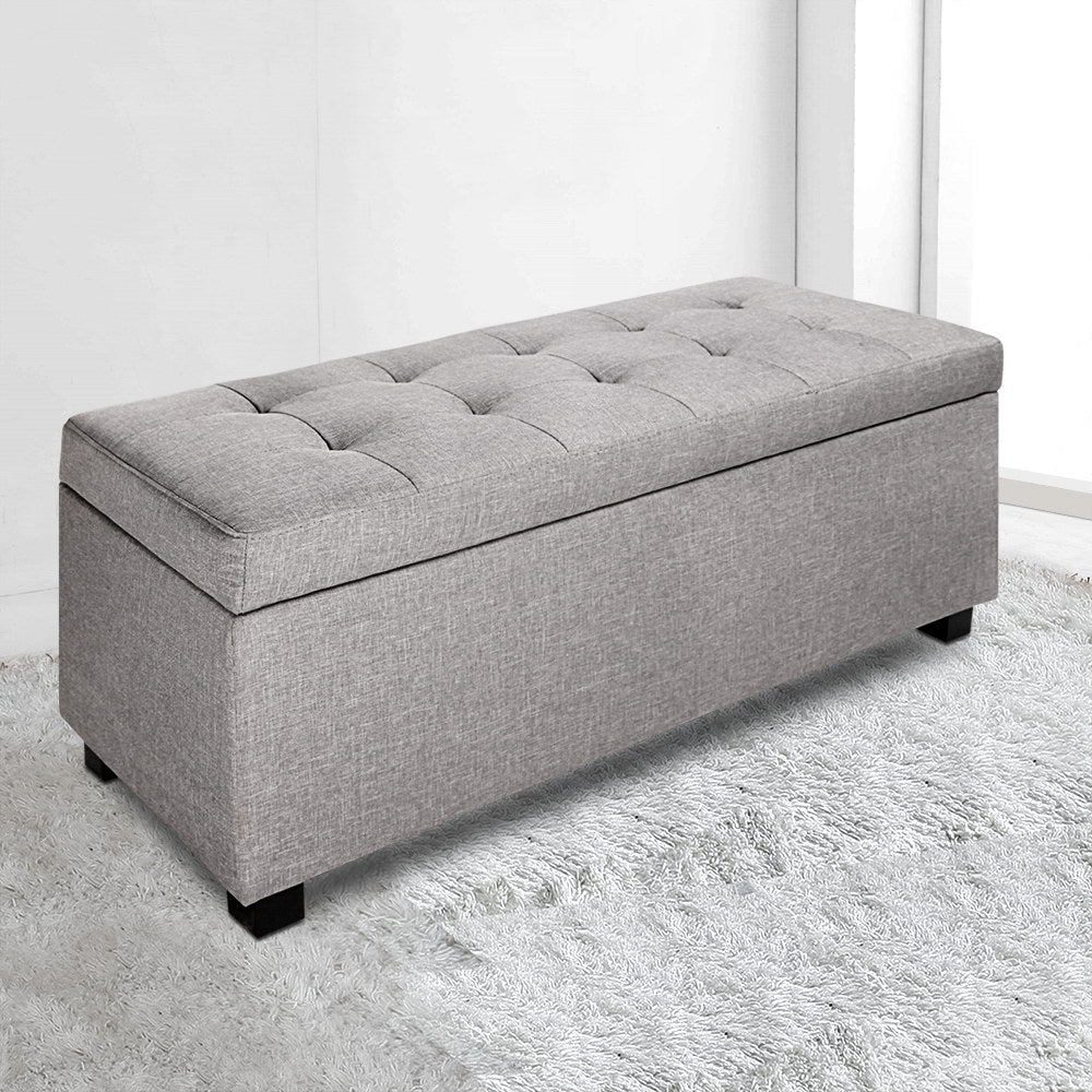 Artiss 97cm Linen Storage Ottoman Blanket Box Light Grey — Allure Home Collections
