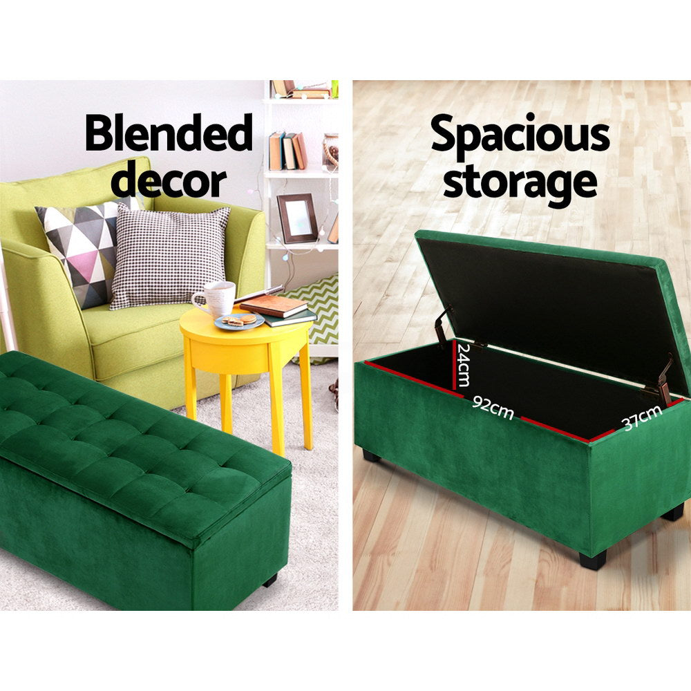 Artiss 97cm Velvet Storage Ottoman Blanket Box Green — Allure Home Collections