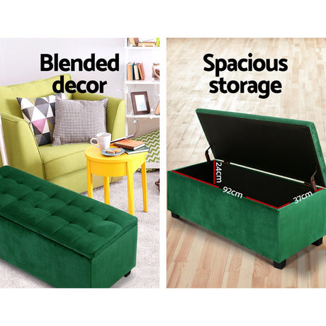 Artiss 97cm Velvet Storage Ottoman Blanket Box Green — Allure Home Collections
