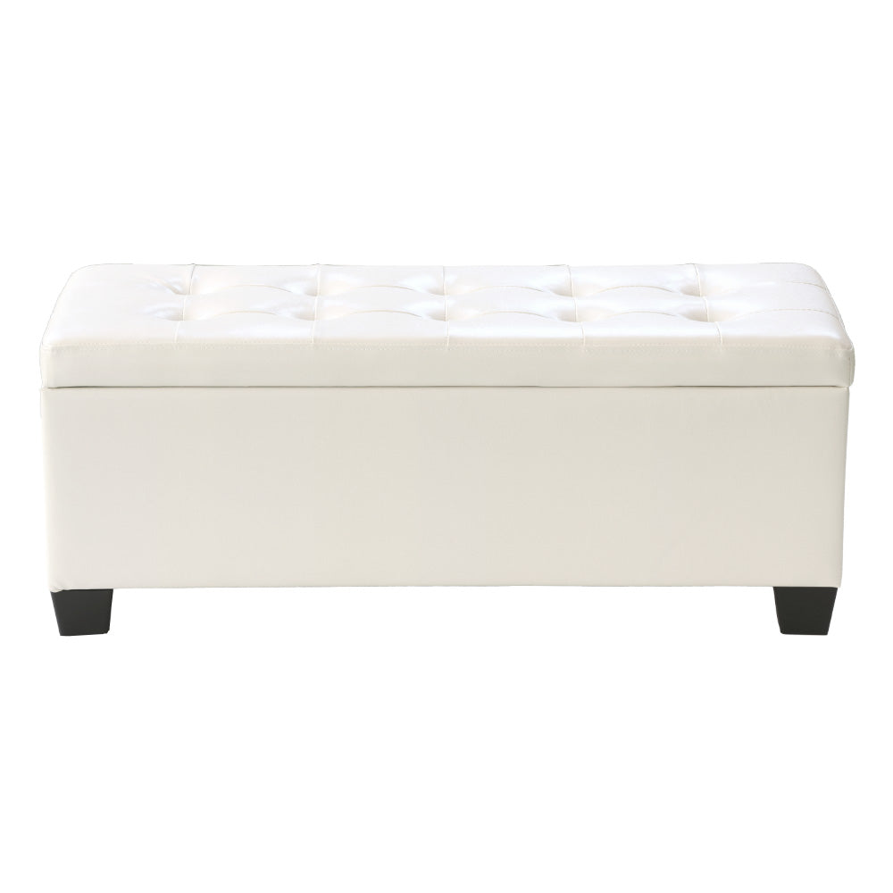 Artiss 97cm PU Leather Storage Ottoman Blanket Box White — Allure Home Collections