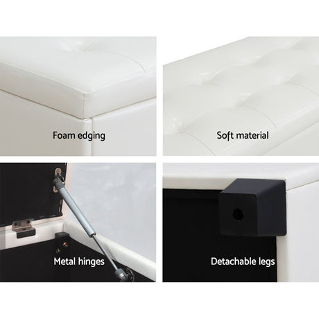 Artiss 97cm PU Leather Storage Ottoman Blanket Box White — Allure Home Collections