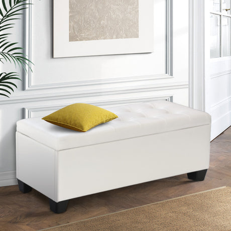 Artiss 97cm PU Leather Storage Ottoman Blanket Box White — Allure Home Collections