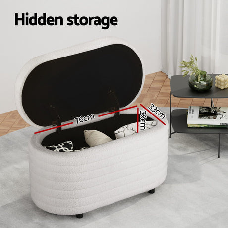 Artiss 87cm Boucle Fabric Storage Ottoman Oval — Allure Home Collections