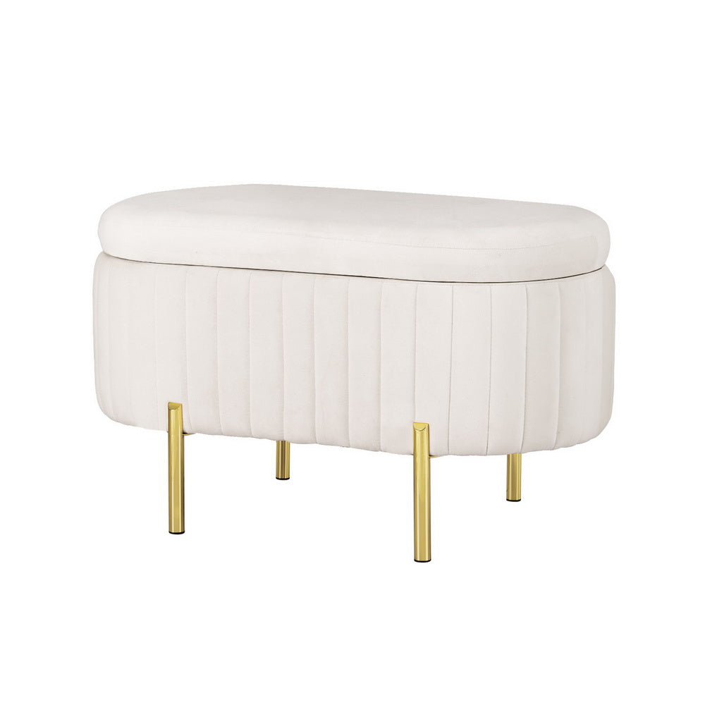 Artiss 87cm White Velvet Storage Ottoman Oval Blanket Box — Allure Home Collections