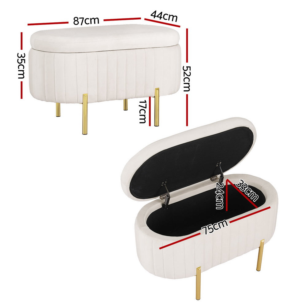 Artiss 87cm White Velvet Storage Ottoman Oval Blanket Box — Allure Home Collections