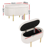 Artiss 87cm White Velvet Storage Ottoman Oval Blanket Box — Allure Home Collections