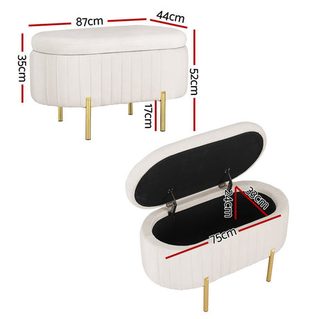 Artiss 87cm White Velvet Storage Ottoman Oval Blanket Box — Allure Home Collections