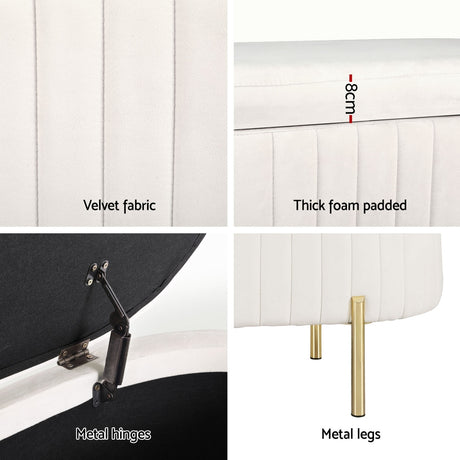 Artiss 87cm White Velvet Storage Ottoman Oval Blanket Box — Allure Home Collections