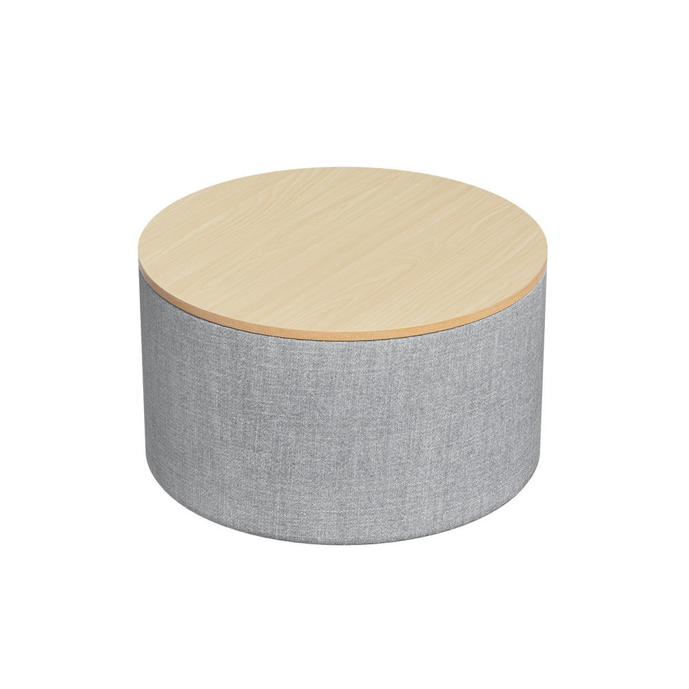 Artiss Round Storage Ottoman with Removable Lid Faux Linen — Allure Home Collections