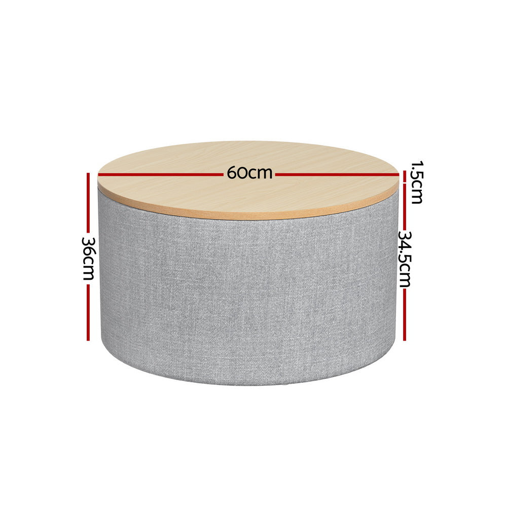 Artiss Round Storage Ottoman with Removable Lid Faux Linen — Allure Home Collections
