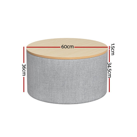 Artiss Round Storage Ottoman with Removable Lid Faux Linen — Allure Home Collections