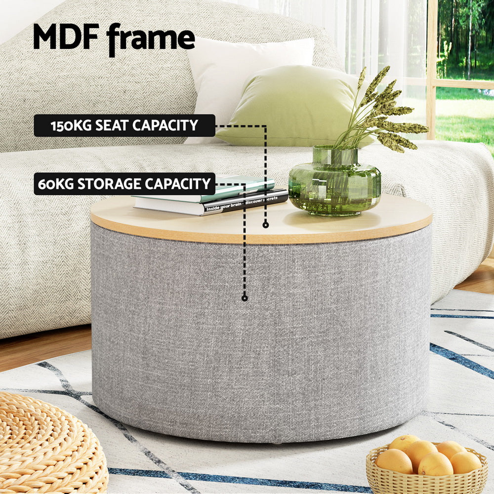 Artiss Round Storage Ottoman with Removable Lid Faux Linen — Allure Home Collections