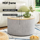 Artiss Round Storage Ottoman with Removable Lid Faux Linen — Allure Home Collections