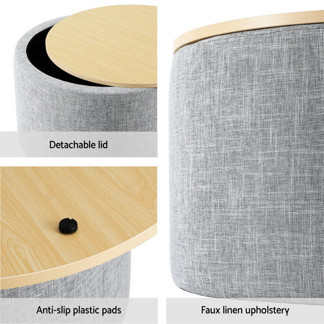 Artiss Round Storage Ottoman with Removable Lid Faux Linen — Allure Home Collections