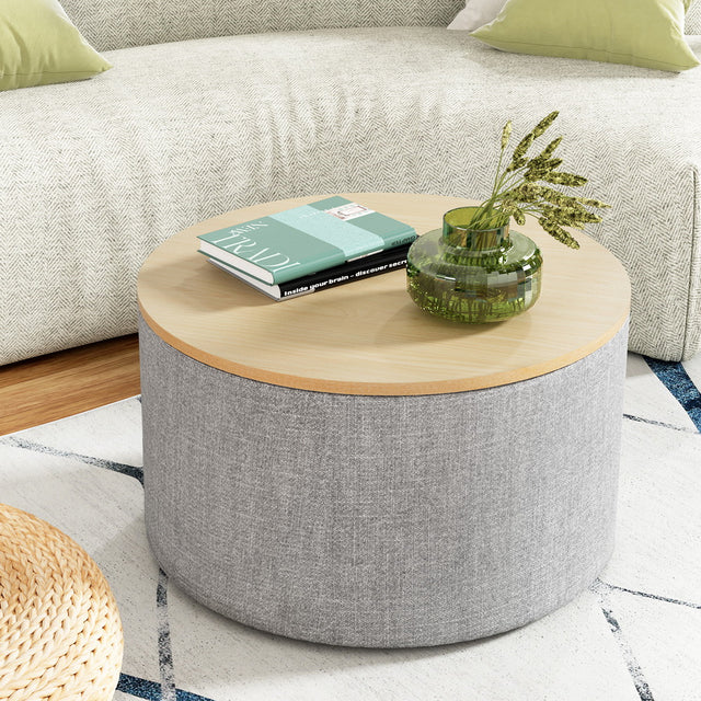 Artiss Round Storage Ottoman with Removable Lid Faux Linen — Allure Home Collections