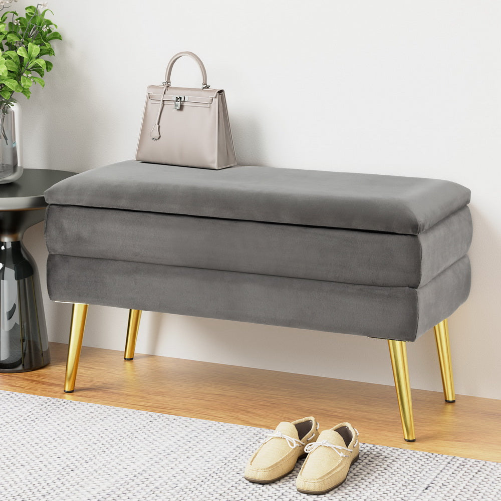 Artiss Velvet Grey Storage Ottoman Foot Stool — Allure Home Collections