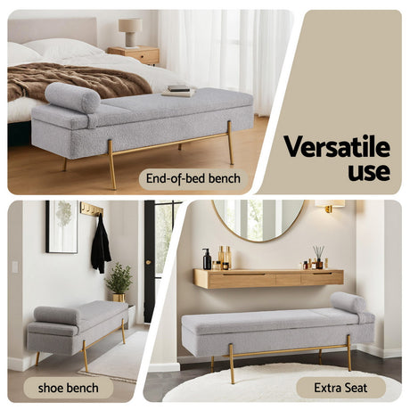 Artiss Boucle Fabric Storage Ottoman Bed with Lift Up Storage and Detachable Pillow — Allure Home Collections