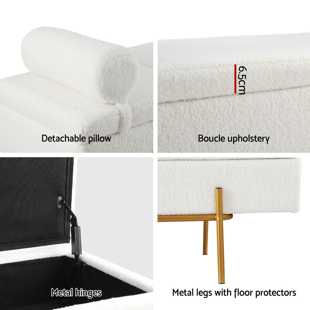 Artiss Boucle Fabric Storage Ottoman Bed with Lift Up Storage and Detachable Pillow — Allure Home Collections