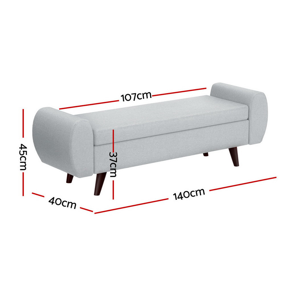 Artiss 140cm Storage Ottoman Blanket Box — Grey, Armrest and Storage — Allure Home Collections