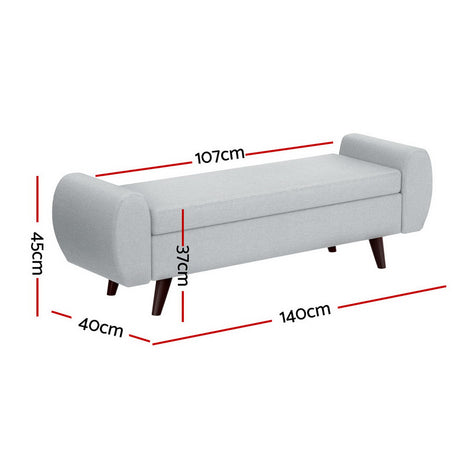 Artiss 140cm Storage Ottoman Blanket Box — Grey, Armrest and Storage — Allure Home Collections