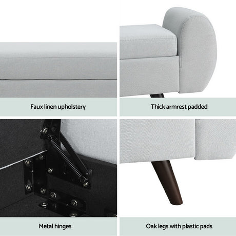 Artiss 140cm Storage Ottoman Blanket Box — Grey, Armrest and Storage — Allure Home Collections