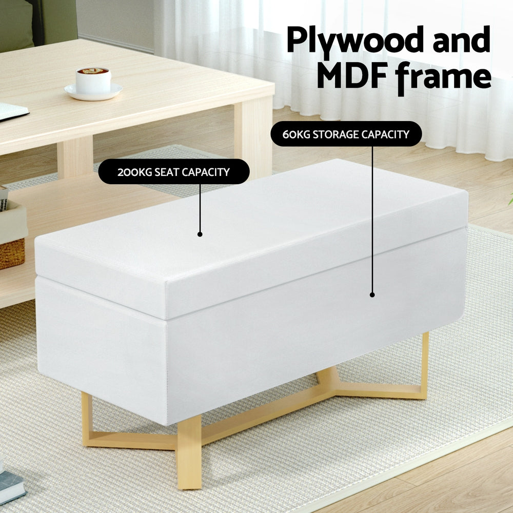 Artiss Criss-Cross Faux Linen Storage Ottoman